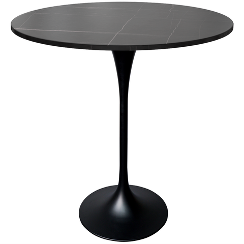 Verve Bar Height Dining Table with Round MDF, Sintered Stone, or Resin Top & Black Stainless Steel Base