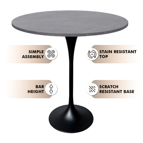 Verve Bar Height Dining Table with Round MDF, Sintered Stone, or Resin Top & Black Stainless Steel Base