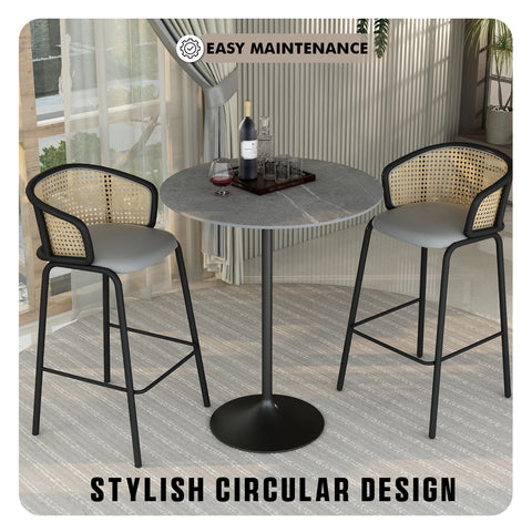 Verve Bar Height Dining Table with Round MDF, Sintered Stone, or Resin Top & Black Stainless Steel Base