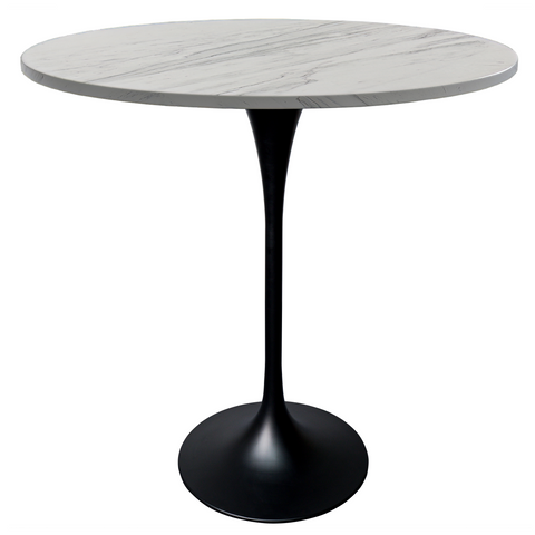 Verve Bar Height Dining Table with Round MDF, Sintered Stone, or Resin Top & Black Stainless Steel Base