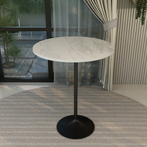 Verve Bar Height Dining Table with Round MDF, Sintered Stone, or Resin Top & Black Stainless Steel Base