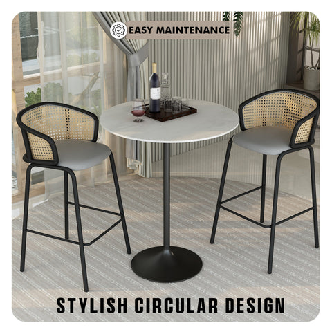 Verve Bar Height Dining Table with Round MDF, Sintered Stone, or Resin Top & Black Stainless Steel Base