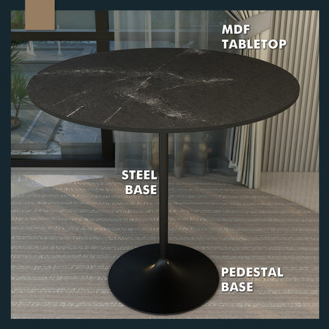 Verve Bar Height Dining Table with Round MDF, Sintered Stone, or Resin Top & Black Stainless Steel Base