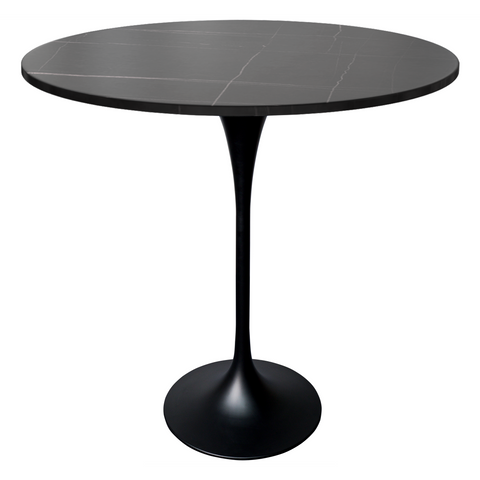 Verve Bar Height Dining Table with Round MDF, Sintered Stone, or Resin Top & Black Stainless Steel Base