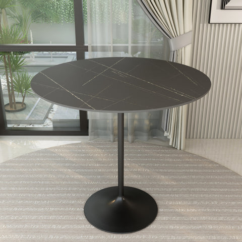 Verve Bar Height Dining Table with Round MDF, Sintered Stone, or Resin Top & Black Stainless Steel Base