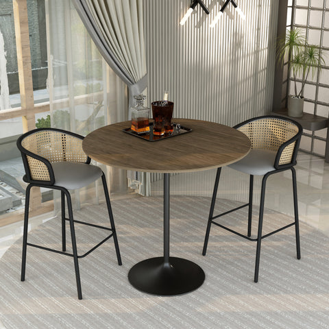 Verve Bar Height Dining Table with Round MDF, Sintered Stone, or Resin Top & Black Stainless Steel Base