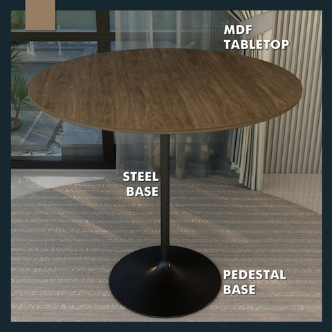 Verve Bar Height Dining Table with Round MDF, Sintered Stone, or Resin Top & Black Stainless Steel Base