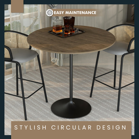 Verve Bar Height Dining Table with Round MDF, Sintered Stone, or Resin Top & Black Stainless Steel Base