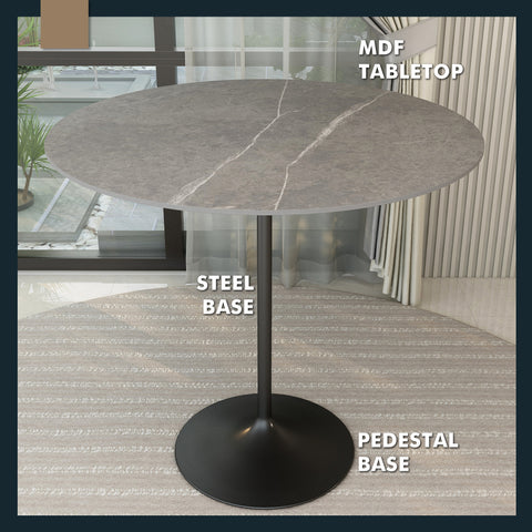 Verve Bar Height Dining Table with Round MDF, Sintered Stone, or Resin Top & Black Stainless Steel Base