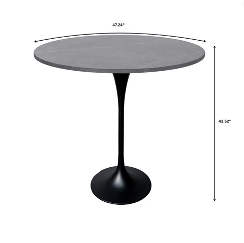 Verve Bar Height Dining Table with Round MDF, Sintered Stone, or Resin Top & Black Stainless Steel Base