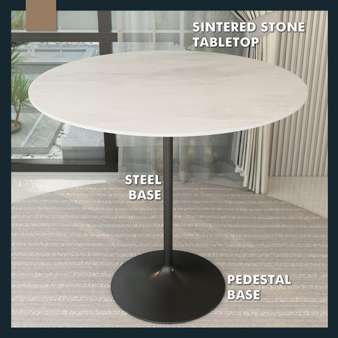 Verve Bar Height Dining Table with Round MDF, Sintered Stone, or Resin Top & Black Stainless Steel Base