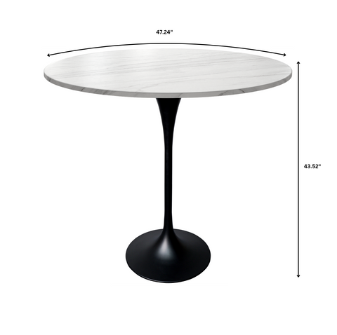 Verve Bar Height Dining Table with Round MDF, Sintered Stone, or Resin Top & Black Stainless Steel Base