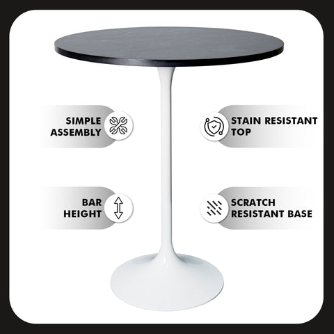 Verve Bar Height Dining Table with 27" Round MDF Top and White Stainless Steel Pedestal Base