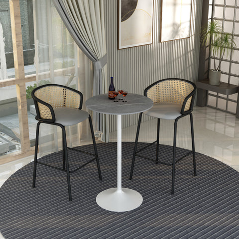 Verve Bar Height Dining Table with 27" Round MDF Top and White Stainless Steel Pedestal Base