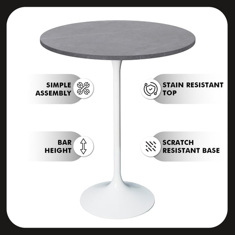 Verve Bar Height Dining Table with 27" Round MDF Top and White Stainless Steel Pedestal Base