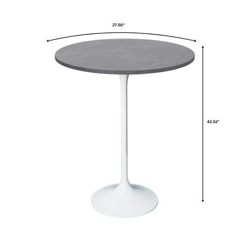 Verve Bar Height Dining Table with 27" Round MDF Top and White Stainless Steel Pedestal Base