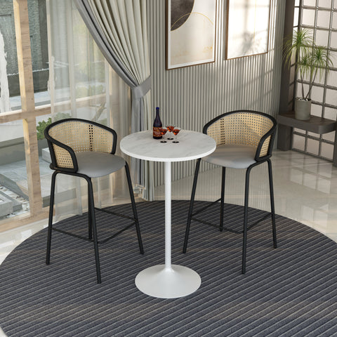 Verve Bar Height Dining Table with 27" Round MDF Top and White Stainless Steel Pedestal Base