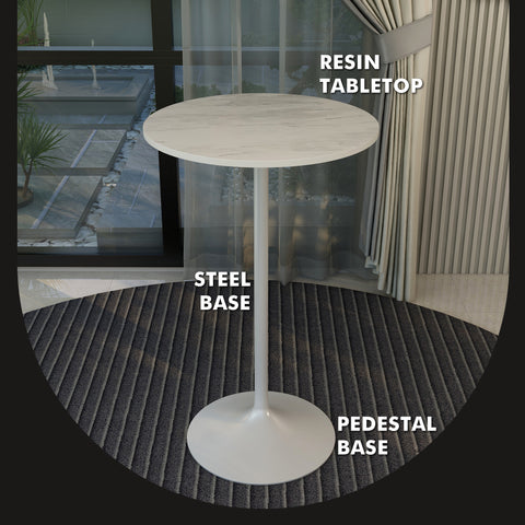 Verve Bar Height Dining Table with 27" Round MDF Top and White Stainless Steel Pedestal Base