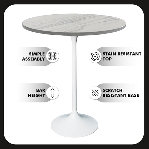 Verve Bar Height Dining Table with 27" Round MDF Top and White Stainless Steel Pedestal Base