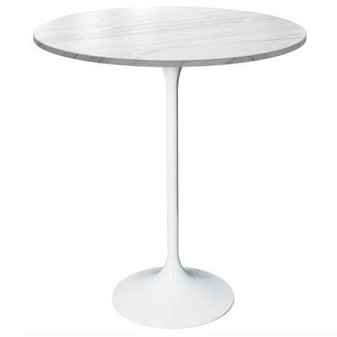 Verve Bar Height Dining Table with 27" Round MDF Top and White Stainless Steel Pedestal Base