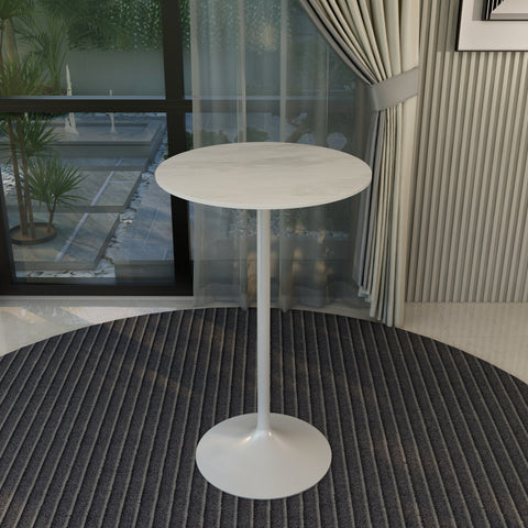 Verve Bar Height Dining Table with 27" Round MDF Top and White Stainless Steel Pedestal Base