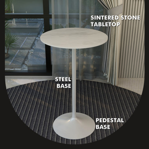 Verve Bar Height Dining Table with 27" Round MDF Top and White Stainless Steel Pedestal Base