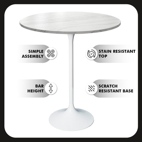 Verve Bar Height Dining Table with 27" Round MDF Top and White Stainless Steel Pedestal Base