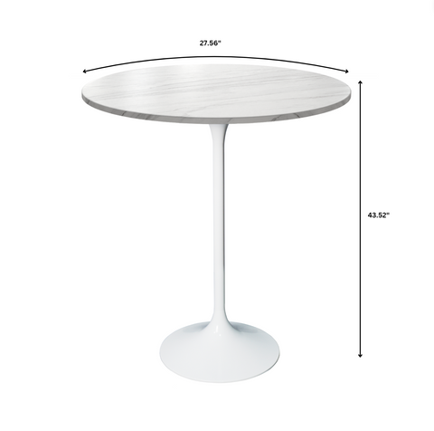 Verve Bar Height Dining Table with 27" Round MDF Top and White Stainless Steel Pedestal Base