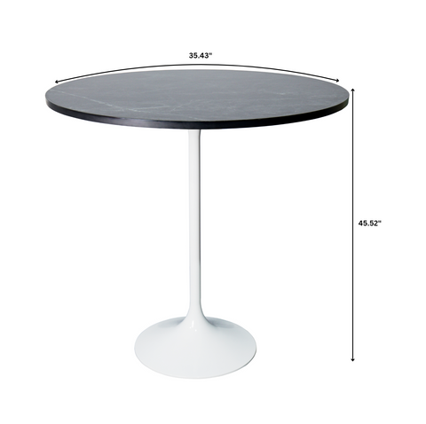 Verve Bar Height Dining Table with 27" Round MDF Top and White Stainless Steel Pedestal Base