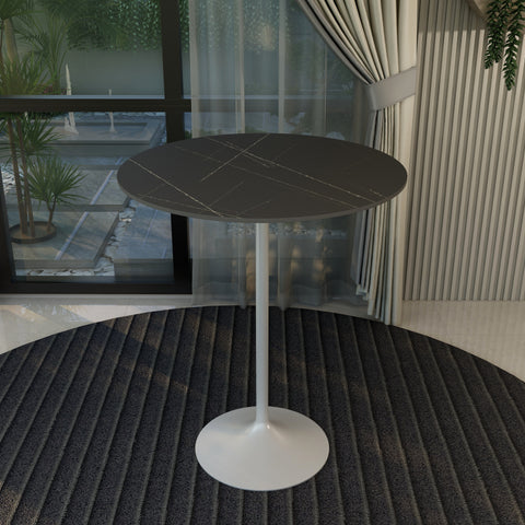 Verve Bar Height Dining Table with 27" Round MDF Top and White Stainless Steel Pedestal Base