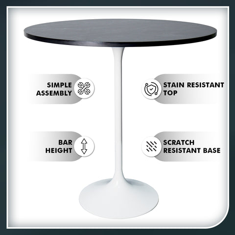 Verve Bar Height Dining Table with 27" Round MDF Top and White Stainless Steel Pedestal Base