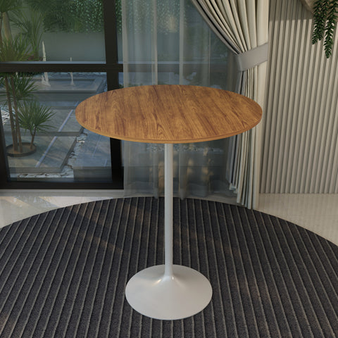 Verve Bar Height Dining Table with 27" Round MDF Top and White Stainless Steel Pedestal Base