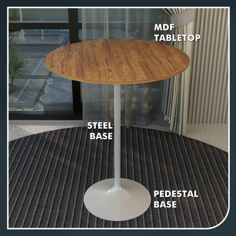 Verve Bar Height Dining Table with 27" Round MDF Top and White Stainless Steel Pedestal Base