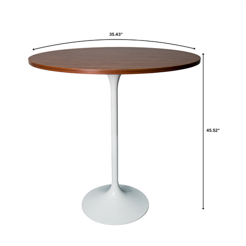 Verve Bar Height Dining Table with 27" Round MDF Top and White Stainless Steel Pedestal Base