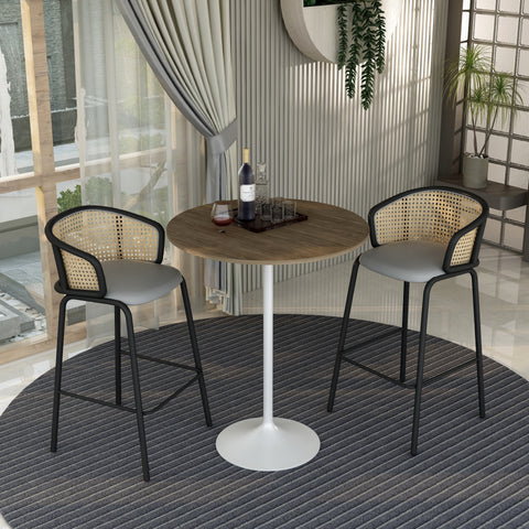 Verve Bar Height Dining Table with 27" Round MDF Top and White Stainless Steel Pedestal Base