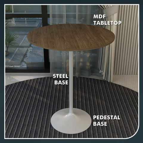 Verve Bar Height Dining Table with 27" Round MDF Top and White Stainless Steel Pedestal Base