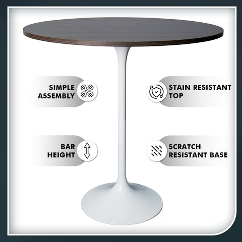 Verve Bar Height Dining Table with 27" Round MDF Top and White Stainless Steel Pedestal Base