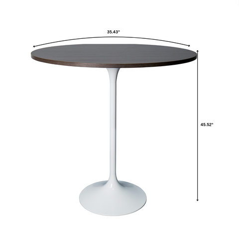 Verve Bar Height Dining Table with 27" Round MDF Top and White Stainless Steel Pedestal Base