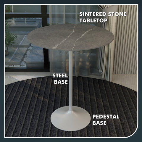 Verve Bar Height Dining Table with 27" Round MDF Top and White Stainless Steel Pedestal Base