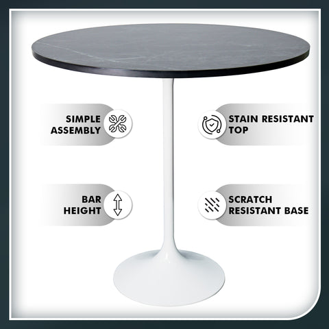 Verve Bar Height Dining Table with 27" Round MDF Top and White Stainless Steel Pedestal Base