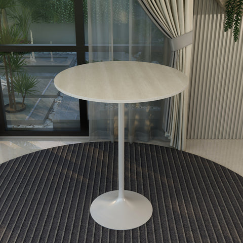 Verve Bar Height Dining Table with 27" Round MDF Top and White Stainless Steel Pedestal Base