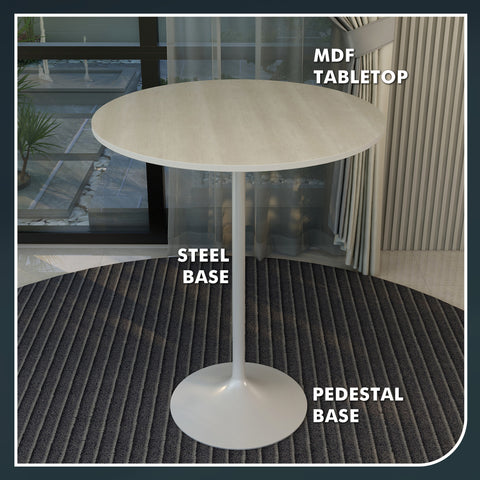 Verve Bar Height Dining Table with 27" Round MDF Top and White Stainless Steel Pedestal Base