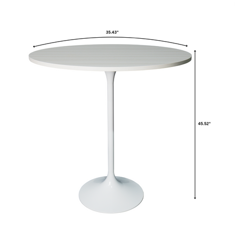 Verve Bar Height Dining Table with 27" Round MDF Top and White Stainless Steel Pedestal Base