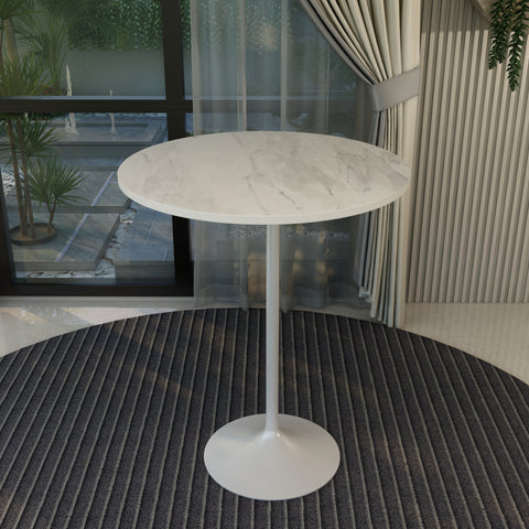 Verve Bar Height Dining Table with 27" Round MDF Top and White Stainless Steel Pedestal Base