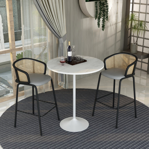 Verve Bar Height Dining Table with 27" Round MDF Top and White Stainless Steel Pedestal Base