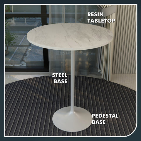 Verve Bar Height Dining Table with 27" Round MDF Top and White Stainless Steel Pedestal Base