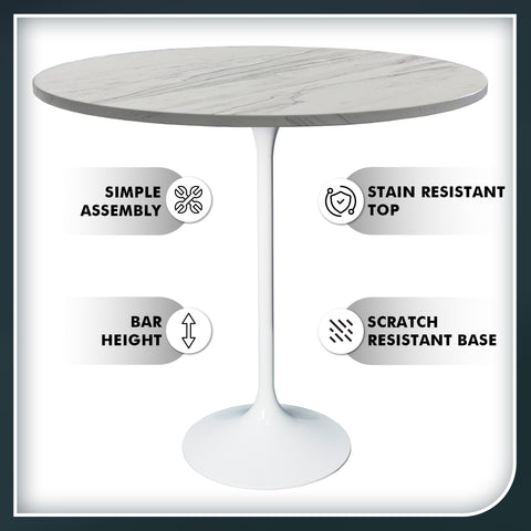 Verve Bar Height Dining Table with 27" Round MDF Top and White Stainless Steel Pedestal Base