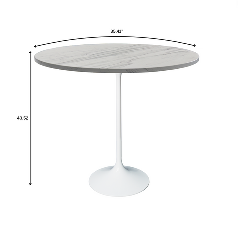 Verve Bar Height Dining Table with 27" Round MDF Top and White Stainless Steel Pedestal Base