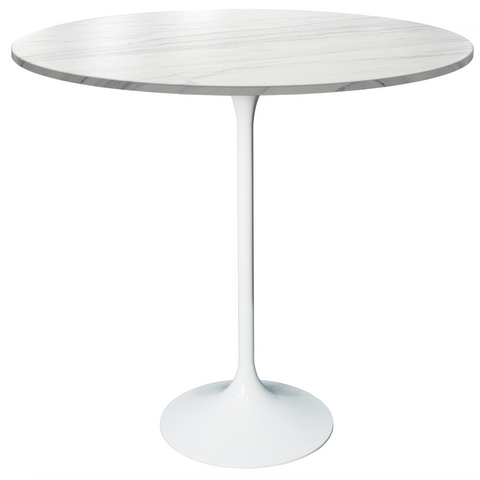 Verve Bar Height Dining Table with 27" Round MDF Top and White Stainless Steel Pedestal Base