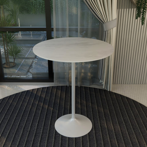 Verve Bar Height Dining Table with 27" Round MDF Top and White Stainless Steel Pedestal Base